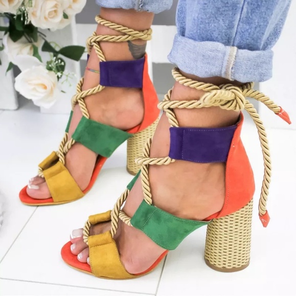 Shoes - Summer gladiator/ lace up sandals chunky heel